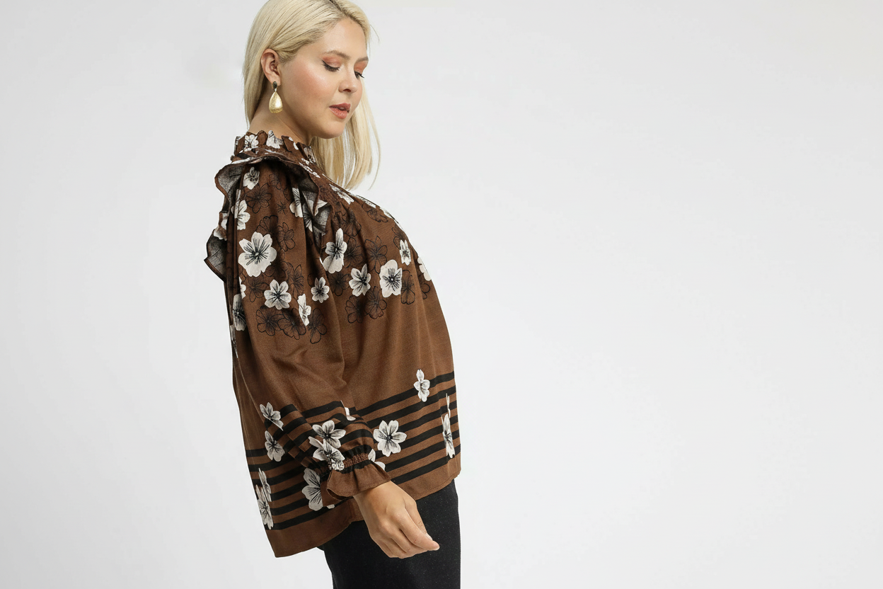 Mix Floral Smocked Ruffle Blouse