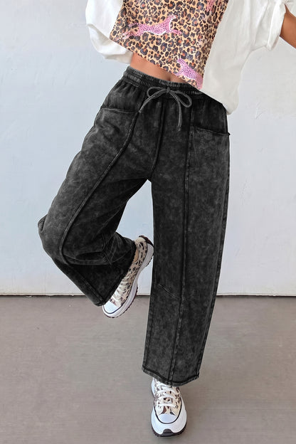 Mineral Wash Raw Seam Drawstring Barrel Pants