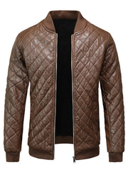 Men's Plus Size Quilted Faux Leather Bomber Jacket