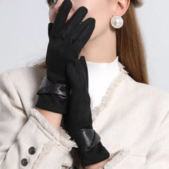 Leather Trimmed Suede Gloves