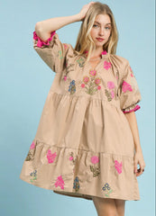 Embroidered Floral Tiered Dress