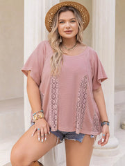 Plus Size Lace Detail Short Sleeve T-Shirt