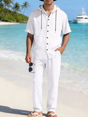 Men's Button Up Hooded Top and Pants Set