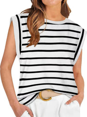 Rayon Blend Striped Round Neck Tank