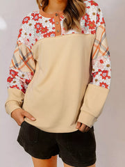 Floral Plaid Patchwork Casual Sweatshirt