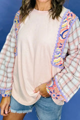 Paisley Print Plaid Long Sleeve Oversized Top