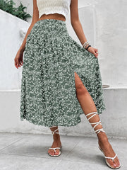 Slit Smocked Printed Skirt