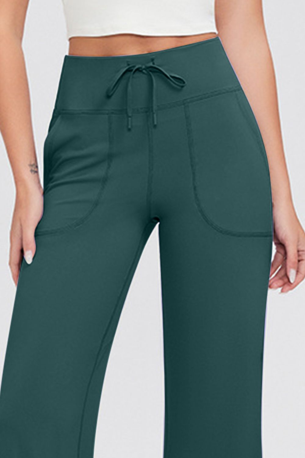 Drawstring High Waist Pants with Pockets