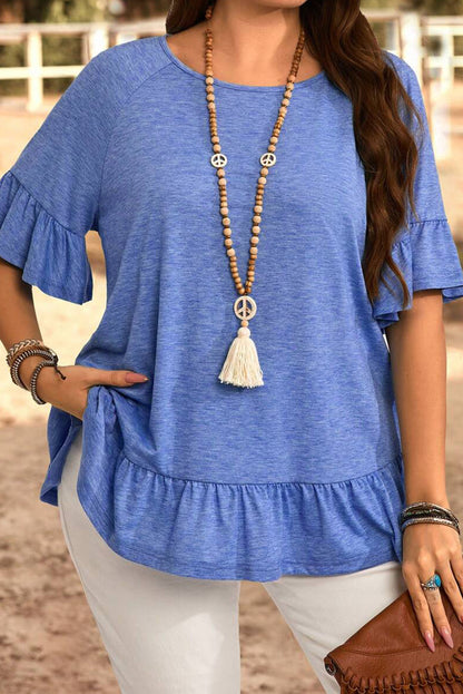 Plus Size Ruffle Hem Flowy Blouse