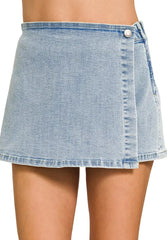 Zenana Wrap Front Denim Skort