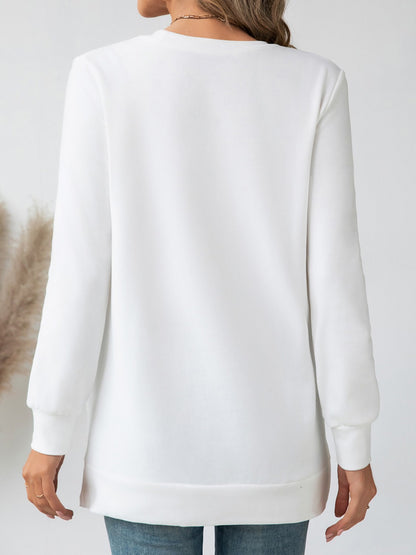 Side Slit Round Neck Long Sleeve Sweater