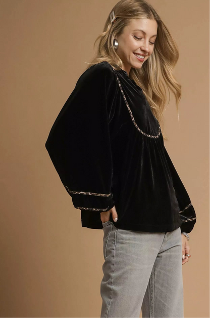 Velvet Contrast Trim Blouse
