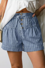 Striped High-Waisted Denim Shorts