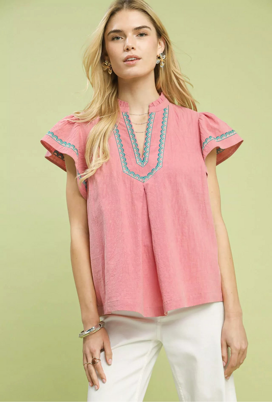 Cotton Flutter Sleeve Blouse