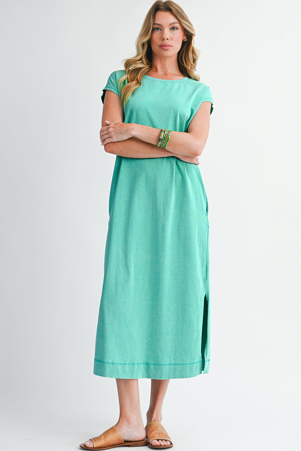 Mineral Wash Pocketed T-shirt Dress