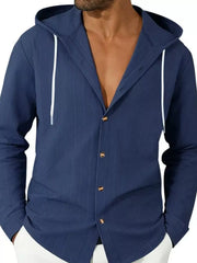 Men's Drawstring Hooded Button Up Shirt