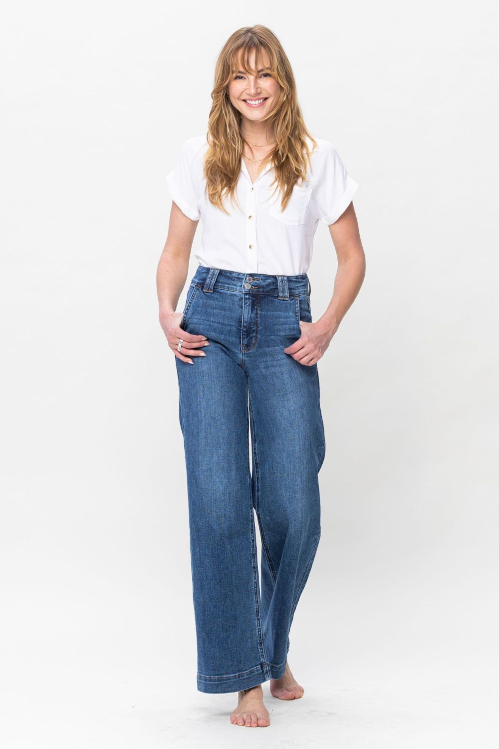 Double Button Wide Leg Jeans