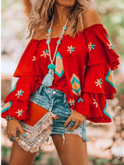 Off-Shoulder Ruffled Sleeve Blouse