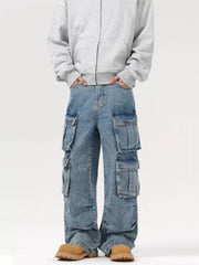 Men's Wash Multi-Pocket Cargo Jeans
