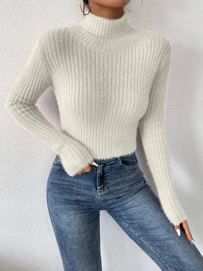 Cropped Ribbed Turtleneck Long Sleeve Sweater