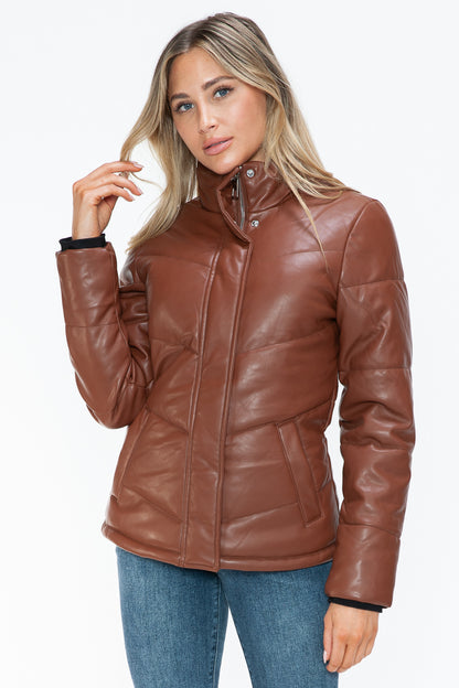 Women's Pocketed Zip Up Turtleneck Puffer Jacket