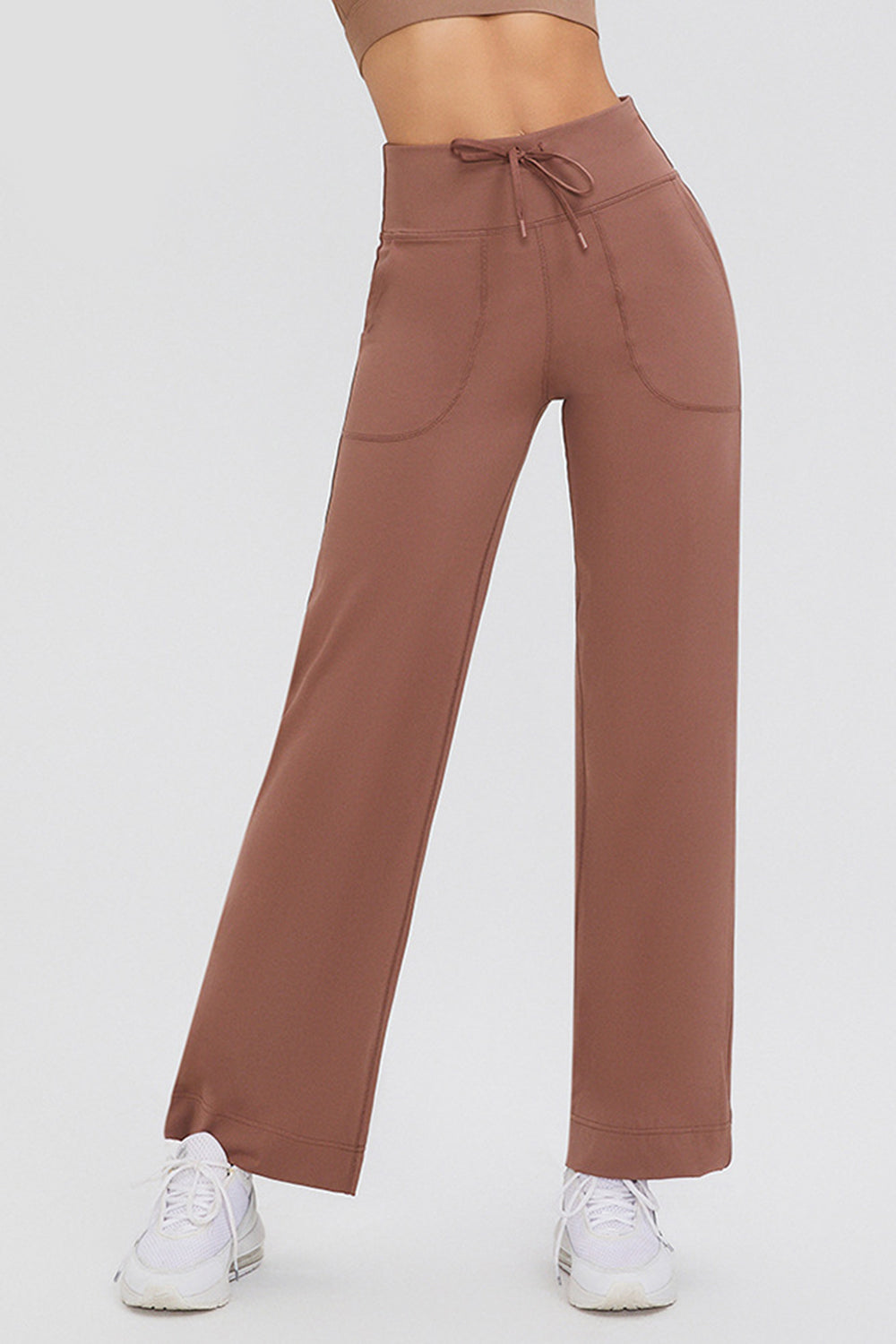 Drawstring High Waist Pants with Pockets