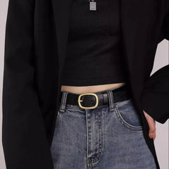 Leather Belt with Golden Buckle