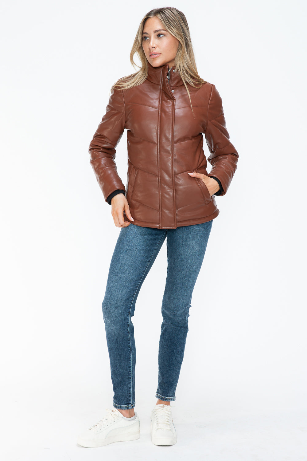 Women's Pocketed Zip Up Turtleneck Puffer Jacket