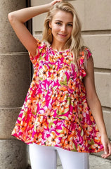 Butterfly Sleeve Floral Tiered Blouse