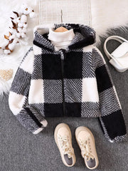 Children's Cozy Plaid Hooded Fleece Jacket