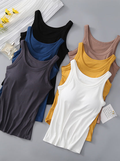 Round Neck Tank Top with Built-In Bra