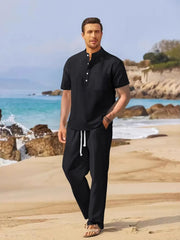 Men's Half Button Top and Drawstring Pants Set