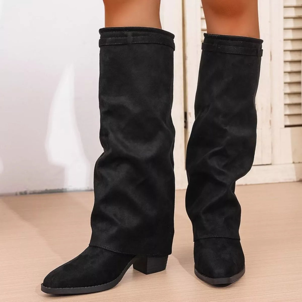 Point Toe Block Heels Boots