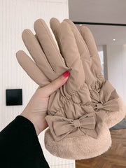 Bow-Decorated Plush Cuff Gloves