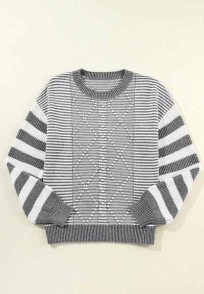 Striped Round Neck Dropped Shoulder Sweater