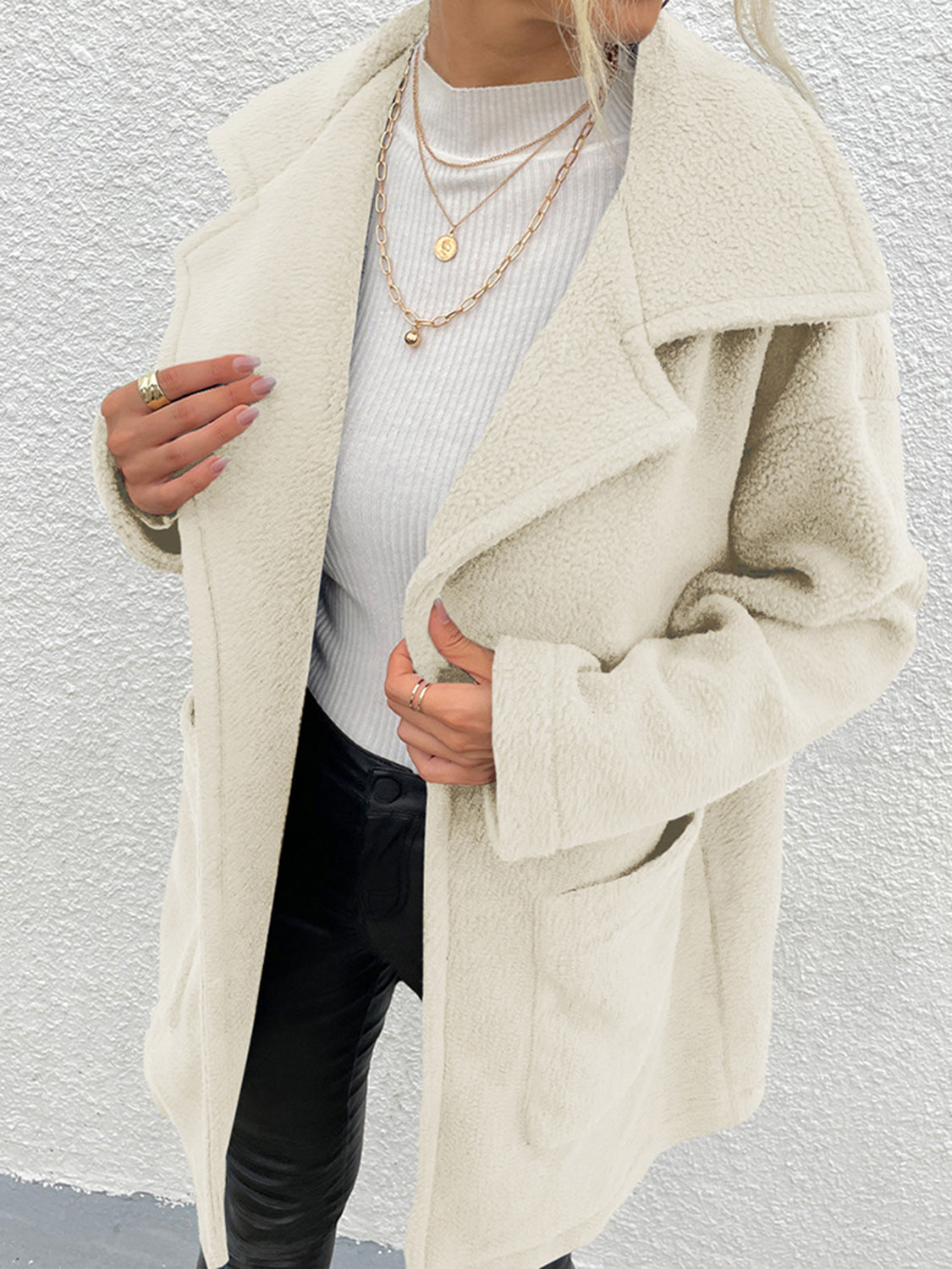 Women's Cozy Dropped Shoulder Coat with Pockets