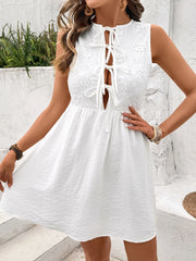 Eyelet Tie-Front Sleeveless Mini Dress