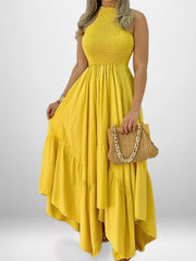 Smocked Sleeveless Ruffle Hem Maxi Dress