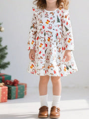 Children's Cotton Christmas Print Long Sleeve Dress