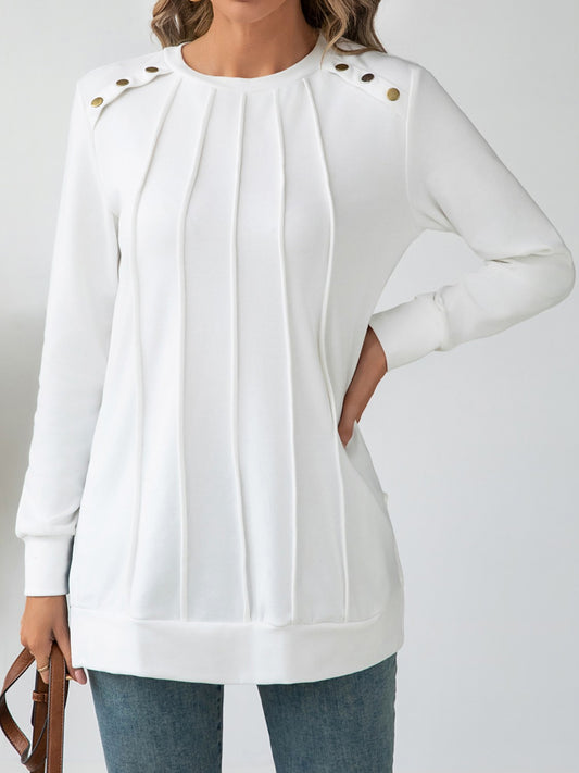 Side Slit Round Neck Long Sleeve Sweater