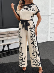 Printed Short Sleeve Wide Leg Jumpsuit