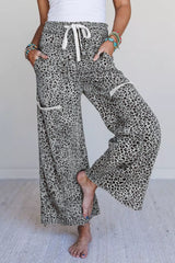 Animal Print Wide Leg Terry Knit Pants