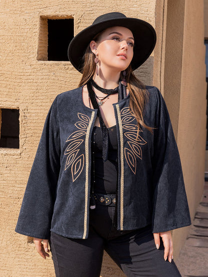 Women's Plus Size Embroidered Open Front Jacket