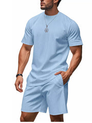 Men's Casual Striped Top and Shorts Set