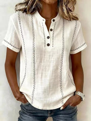 Full Size Button Detail Short Sleeve Blouse Plus Size