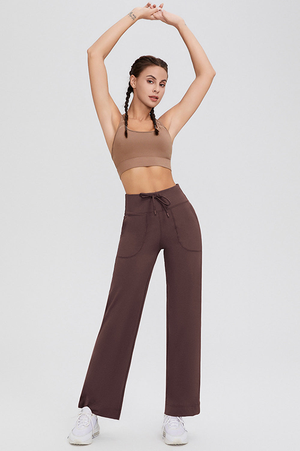 Drawstring High Waist Pants with Pockets