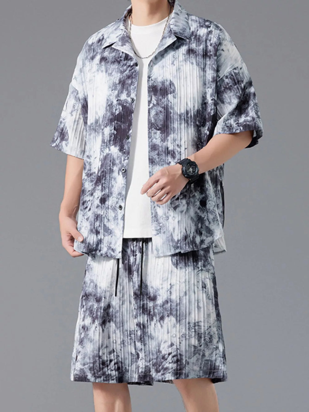 Men's Tie-Dye Casual Shirt and Shorts Set