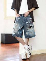Men's Distressed Relaxed Fit Denim Shorts