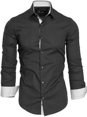 Men's Cotton Slim Fit Contrast Trim Long Sleeve Shirt