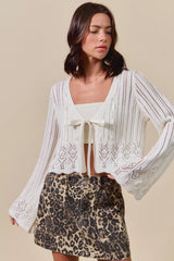 SO ME Textured Sweater Open Front Ribbon Tie Cardigan